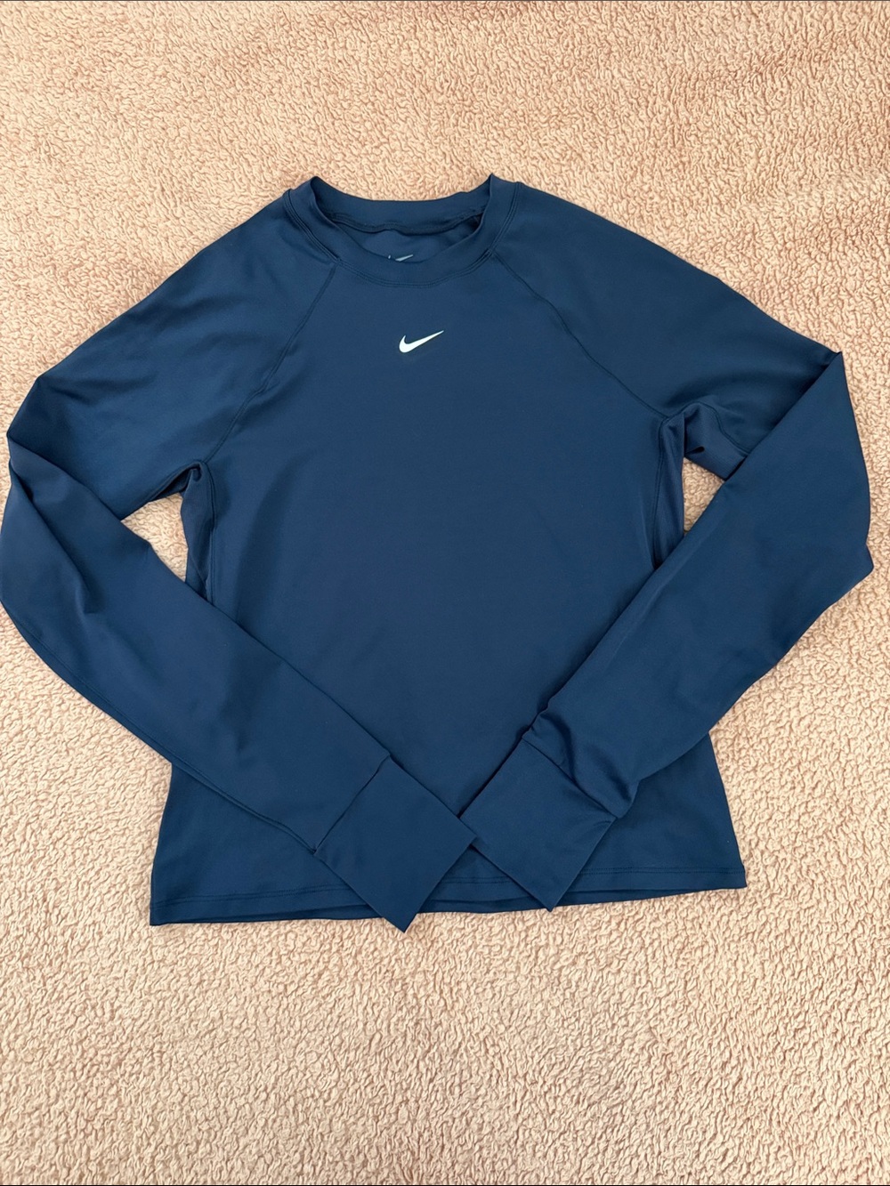 Nike Navy Blue Long Sleeve Performance Top with White Swoosh